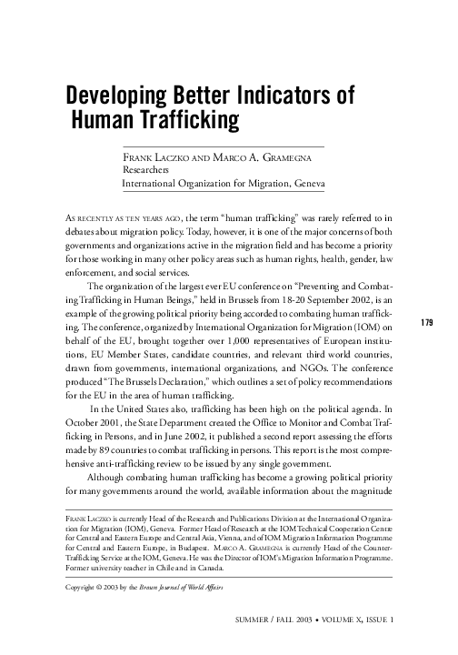 (PDF) Developing better indicators of human trafficking Marco Gramegna Academia.edu