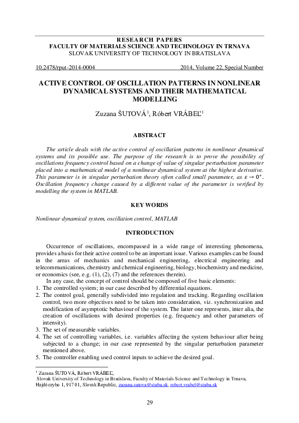 (PDF) Active Control Of Oscillation Patterns In Nonlinear Dynamical ...