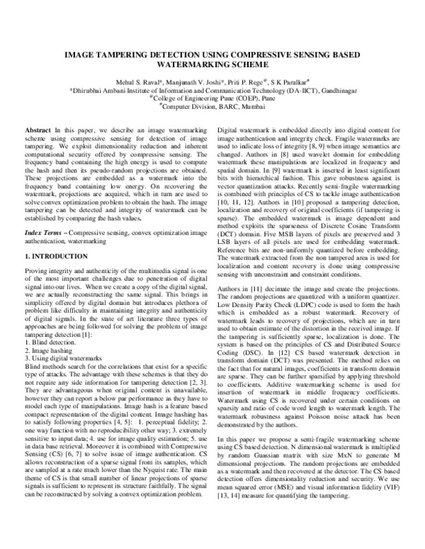 (PDF) Image Tampering Detection Using Compressive Sensing Based ...