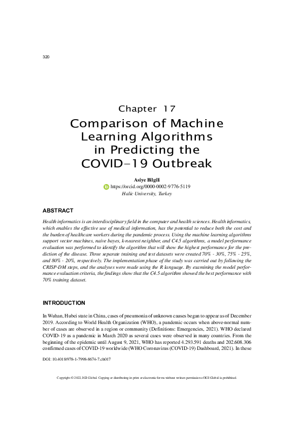 (PDF) Comparison of Machine Learning Algorithms in Predicting the COVID ...