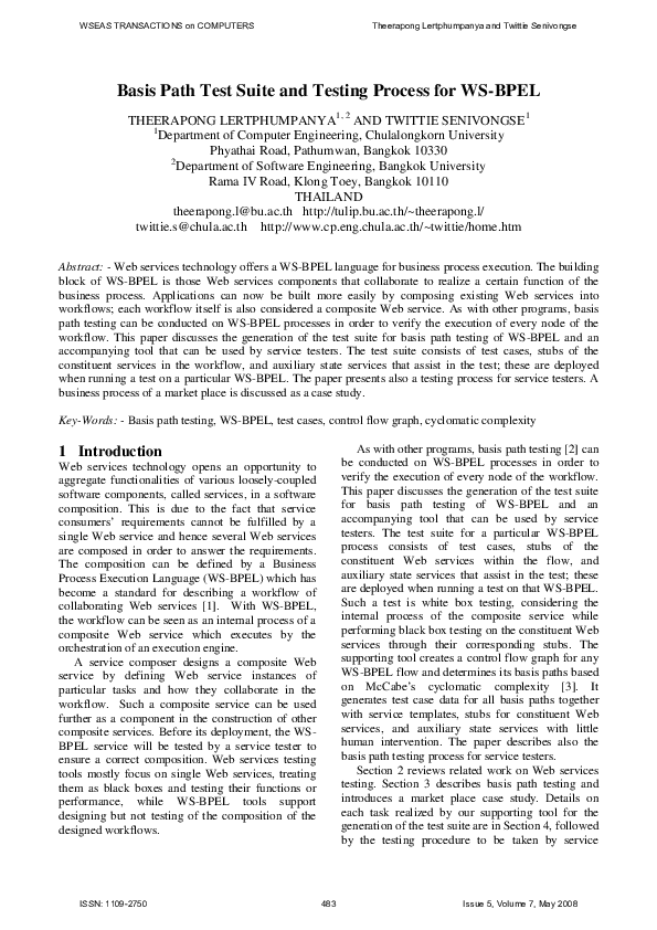 (PDF) Basis path test suite and testing process for WS-BPEL