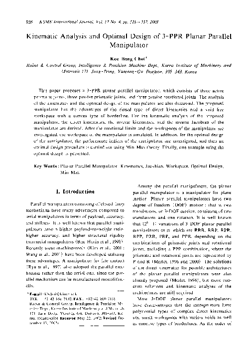 (PDF) Kinematic analysis and optimal design of 3-PPR planar parallel ...