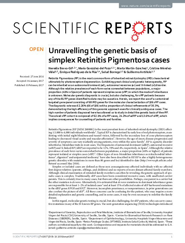 (PDF) Unravelling the genetic basis of simplex Retinitis Pigmentosa cases
