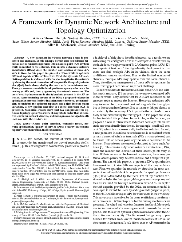 (PDF) A Framework for Dynamic Network Architecture and Topology ...