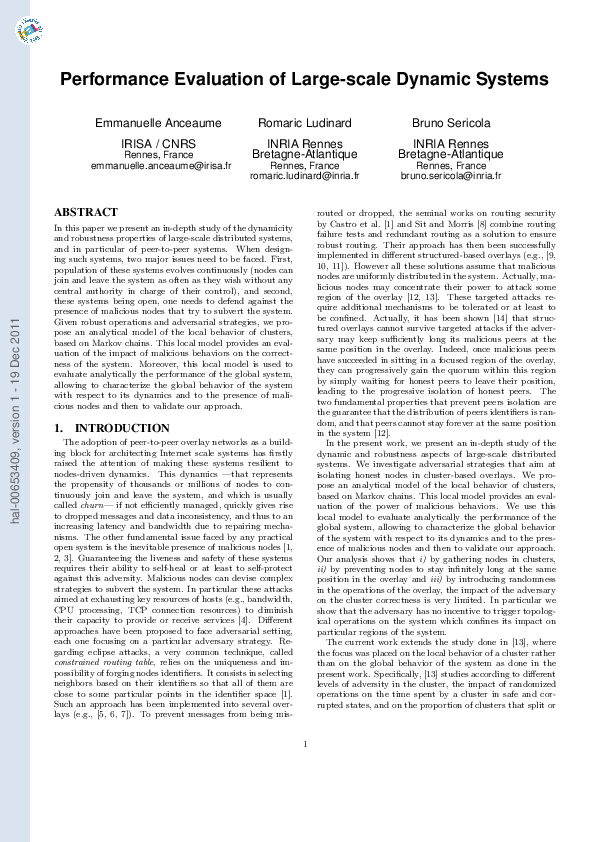(PDF) Performance evaluation of large-scale dynamic systems