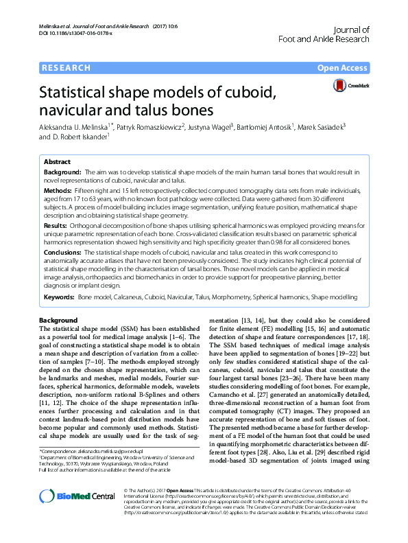 (PDF) Statistical shape models of cuboid, navicular and talus bones