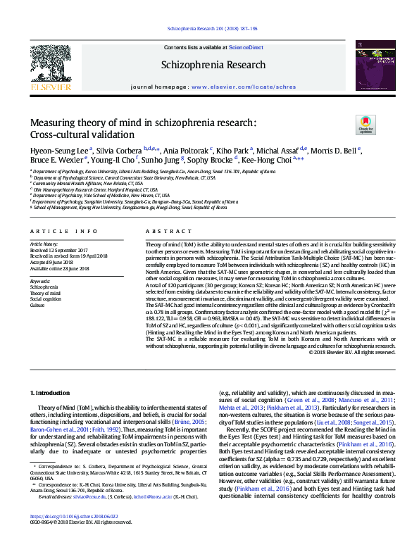 (PDF) Measuring theory of mind in schizophrenia research: Cross ...