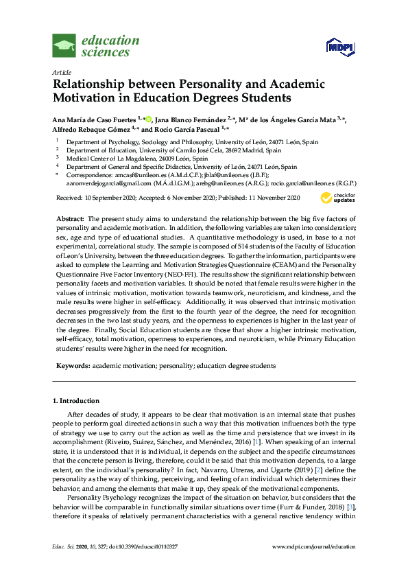 (PDF) Relationship between Personality and Academic Motivation in ...