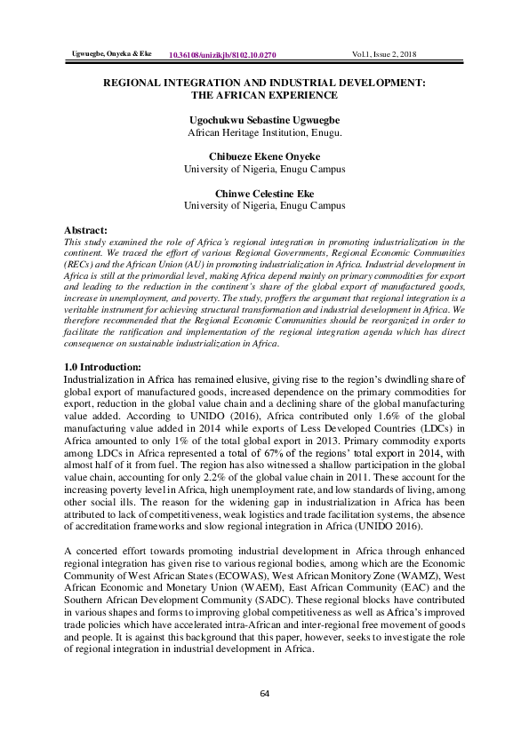 (PDF) Regional Integration and Industrial Development: The African ...