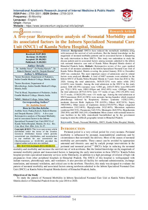(PDF) A five-year Retrospective analysis of Neonatal Morbidity and its ...