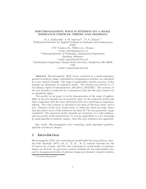(PDF) Electromagnetic wave scattering by a small impedance particle ...