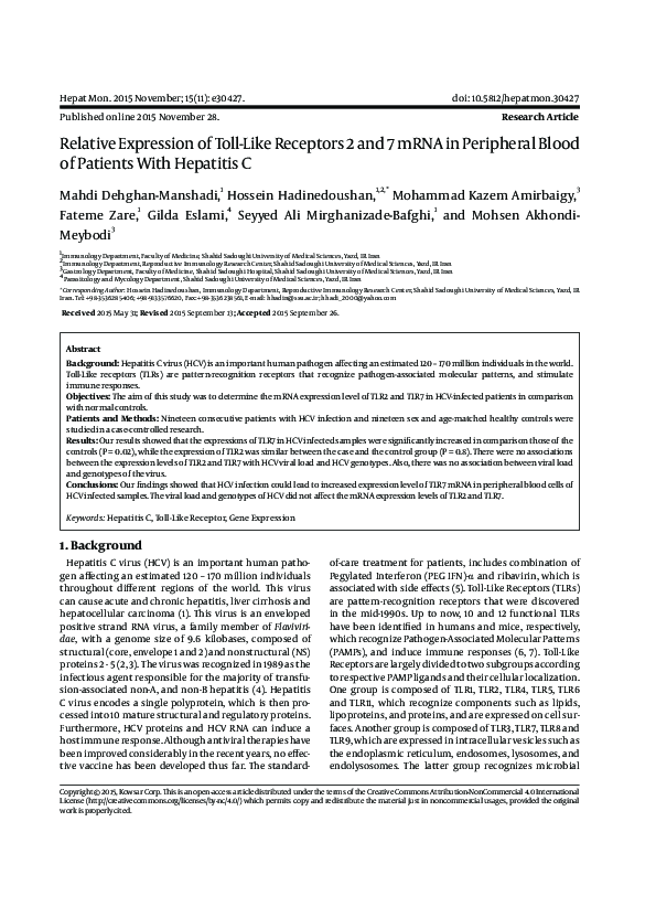(PDF) Relative Expression of Toll-Like Receptors 2 and 7 mRNA in ...