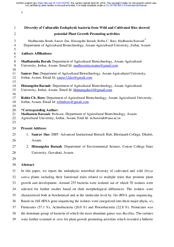 (PDF) Diversity of Culturable Endophytic bacteria from Wild and ...