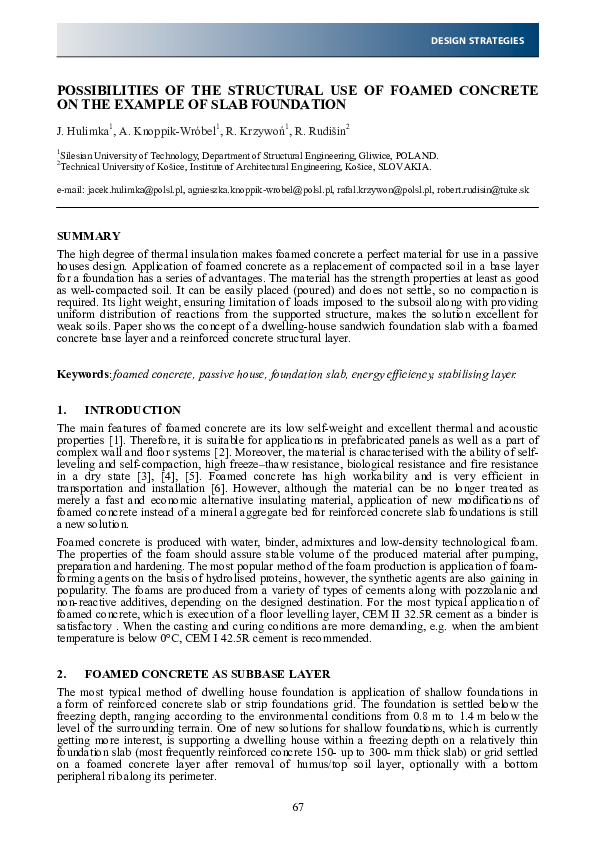 (PDF) Possibilities of the structural use of foamed concrete on the