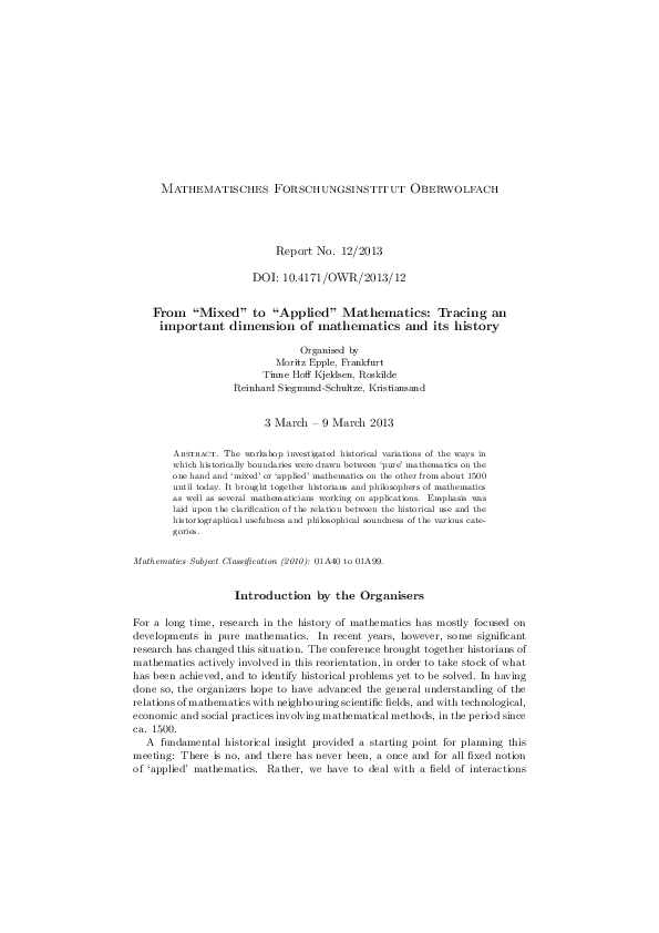 (PDF) From “Mixed” to “Applied” Mathematics: Tracing an important ...