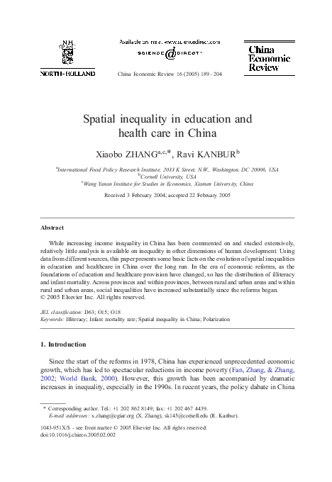 (PDF) Spatial inequality in education and health care in China