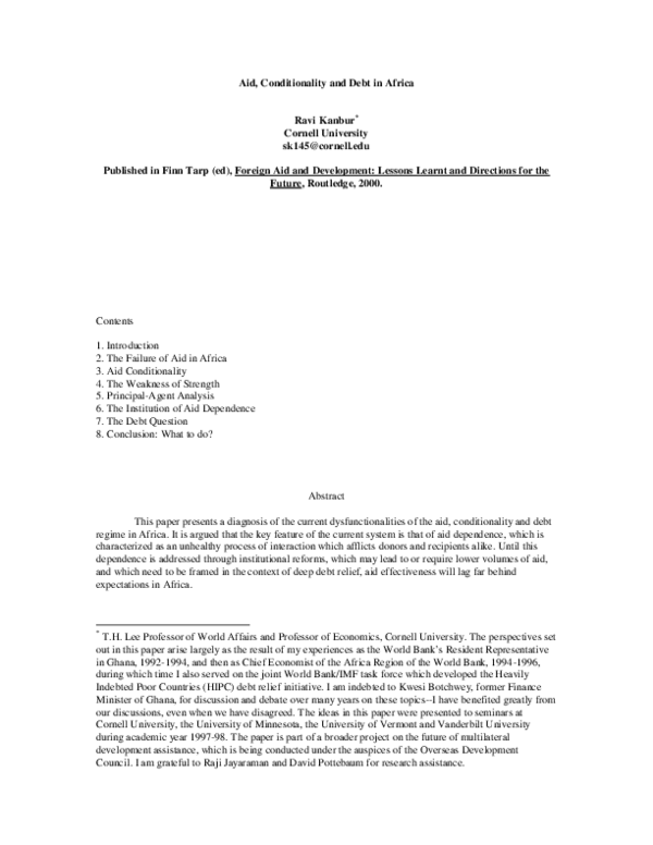(PDF) Aid, conditionality and debt in Africa
