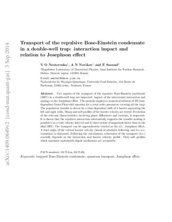 (PDF) Transport of the repulsive Bose–Einstein condensate in a double ...