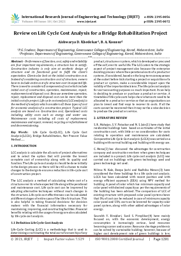 (PDF) IRJET- Review on Life Cycle Cost Analysis for a Bridge ...