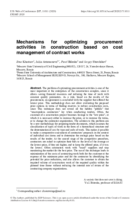 (PDF) Mechanisms for optimizing procurement activities in construction ...