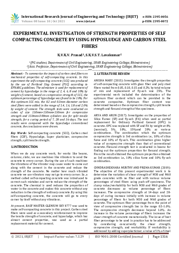 (PDF) IRJET- EXPERIMENTAL INVESTIGATION OF STRENGTH PROPERTIES OF SELF ...