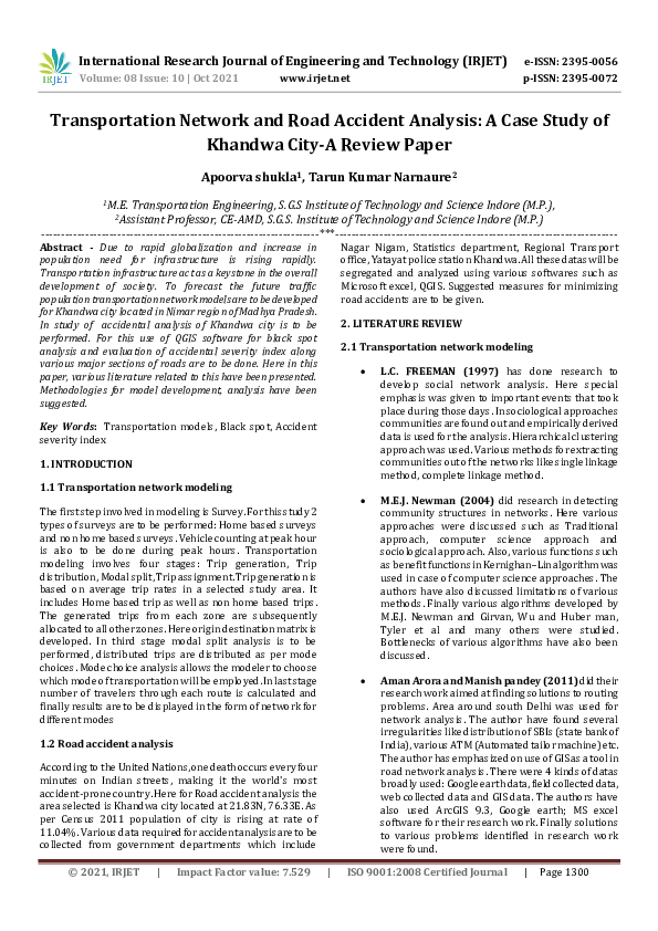 (PDF) IRJET- Transportation Network and Road Accident Analysis: A Case ...