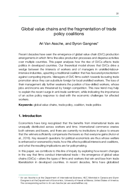 (PDF) Global value chains and the fragmentation of trade policy coalitions