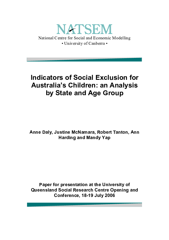 (PDF) Indicators of social exclusion for Australia's children: An ...