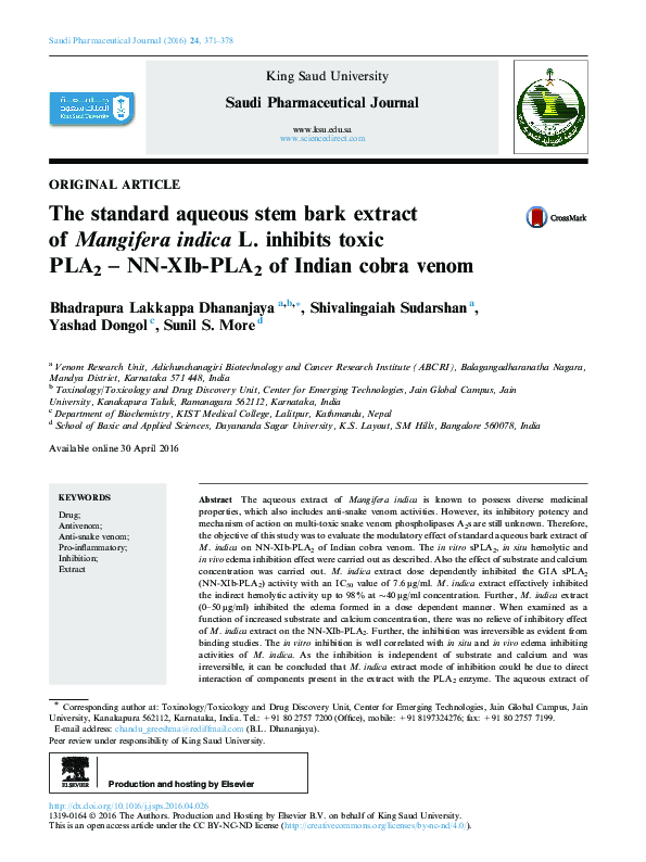 (PDF) The standard aqueous stem bark extract of Mangifera indica L