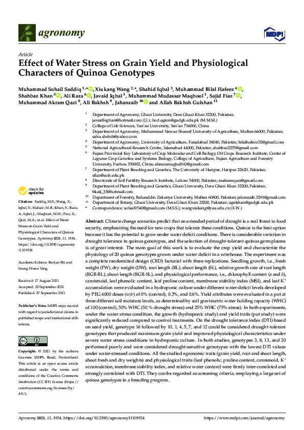 (PDF) Effect of Water Stress on Grain Yield and Physiological ...