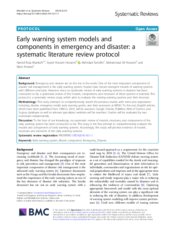 (PDF) Early warning system models and components in emergency and