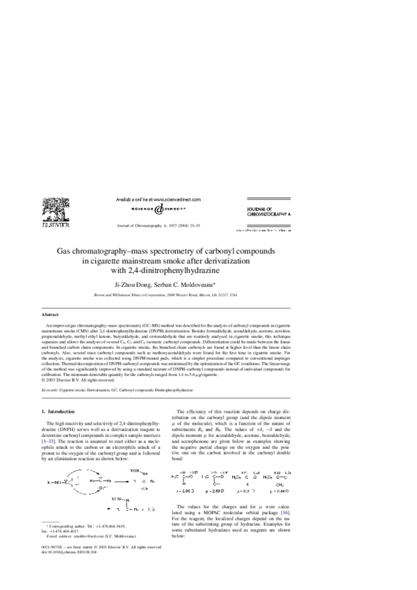 (PDF) Gas chromatography–mass spectrometry of carbonyl compounds in ...