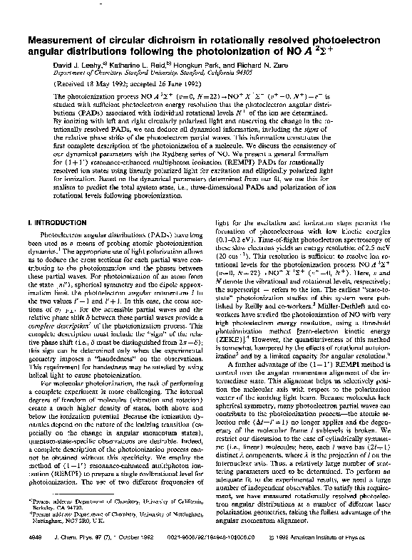 (PDF) Measurement of circular dichroism in rotationally resolved ...