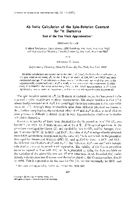 (PDF) Ab initio calculation of the spin-rotation constant for 2Π diatomics