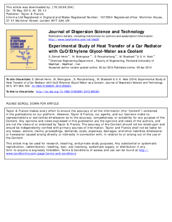 (PDF) Experimental Study of Heat Transfer of a Car Radiator with CuO ...