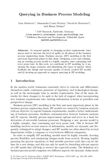 (PDF) Querying in Business Process Modeling