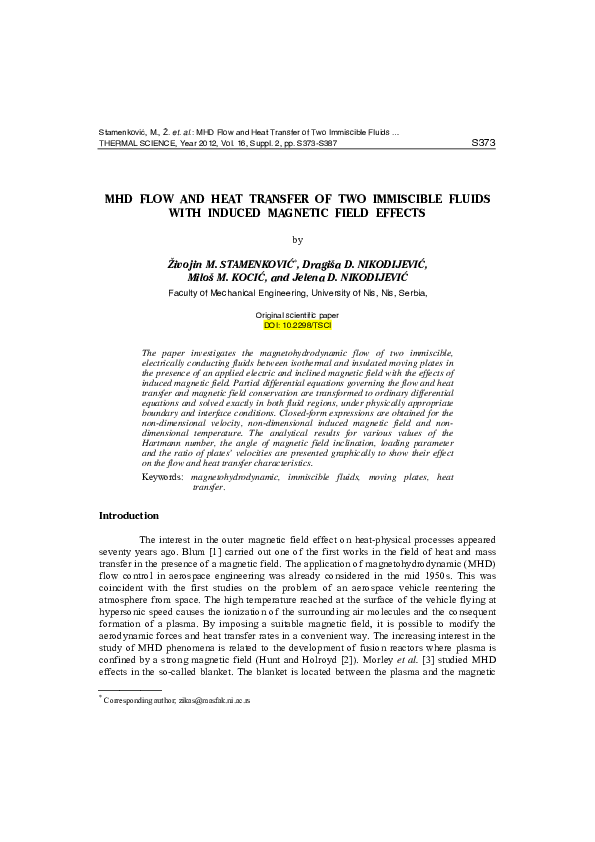(PDF) Mhd flow and heat transfer of two immiscible fluids with induced ...