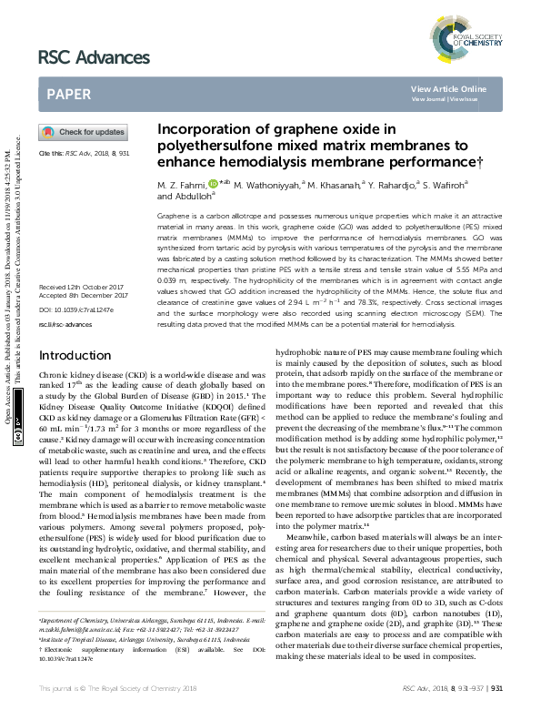(PDF) Incorporation of graphene oxide in polyethersulfone mixed matrix ...