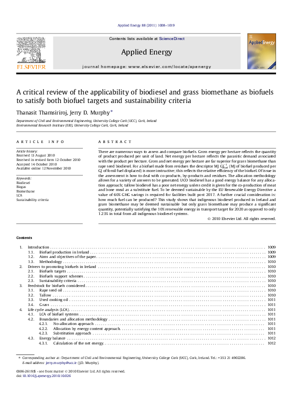 (PDF) A critical review of the applicability of biodiesel and grass ...