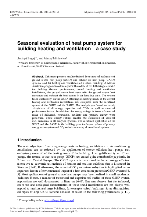 (PDF) Seasonal evaluation of heat pump system for building heating and ...
