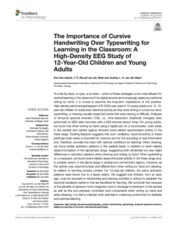 (PDF) The Importance of Cursive Handwriting Over Typewriting for ...