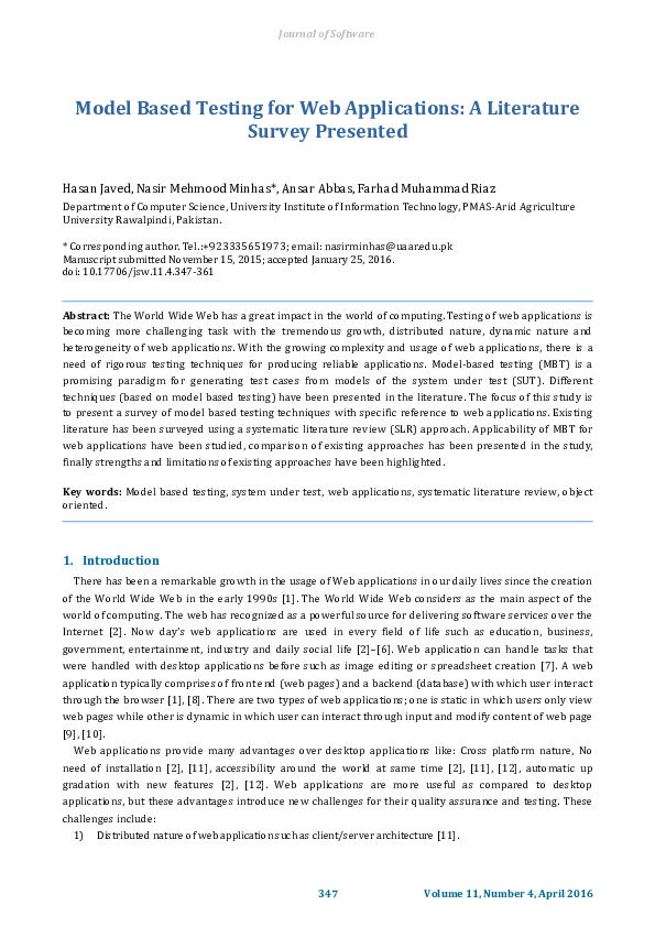 (PDF) Model Based Testing for Web Applications: A Literature Survey ...