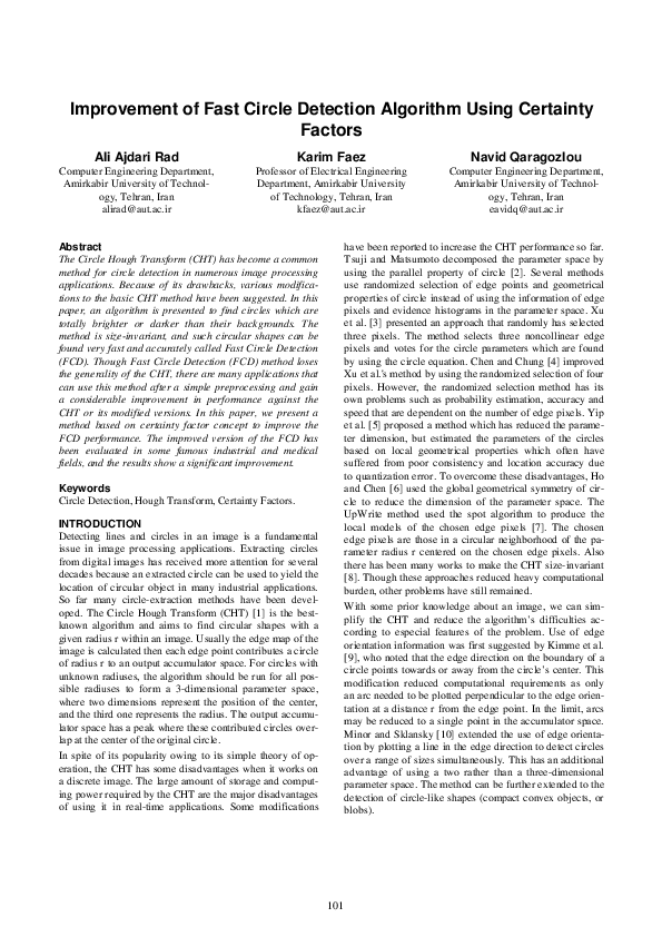 (PDF) Improvement of Fast Circle Detection Algorithm Using Certainty ...