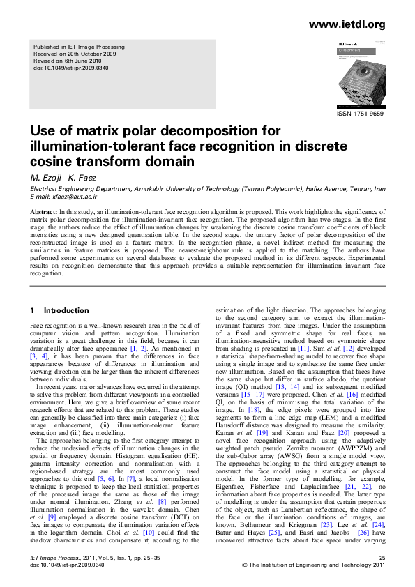 (PDF) Use of matrix polar decomposition for illumination-tolerant face ...