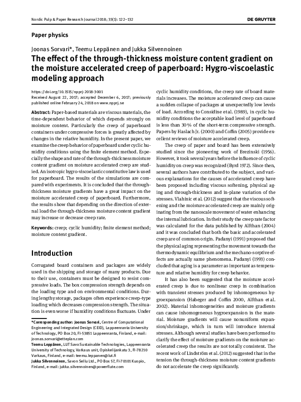 (PDF) The effect of the through-thickness moisture content gradient on ...