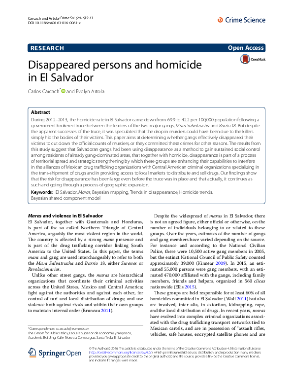 (PDF) Disappeared persons and homicide in El Salvador