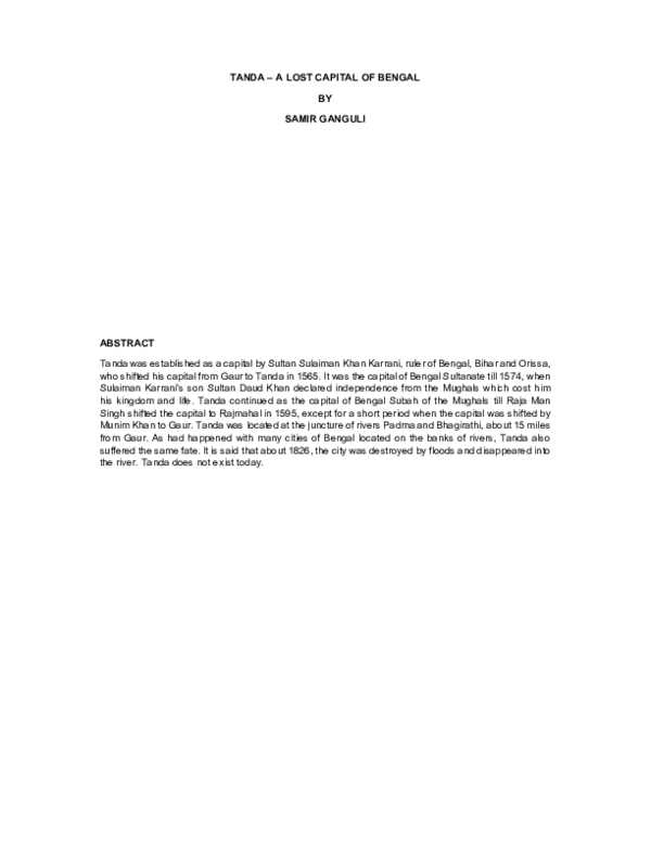 (PDF) TANDA -A LOST CAPITAL OF BENGAL
