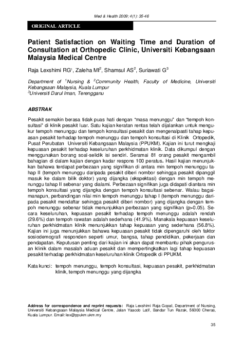 (PDF) Patient satisfaction on waiting time and duration of consultation ...