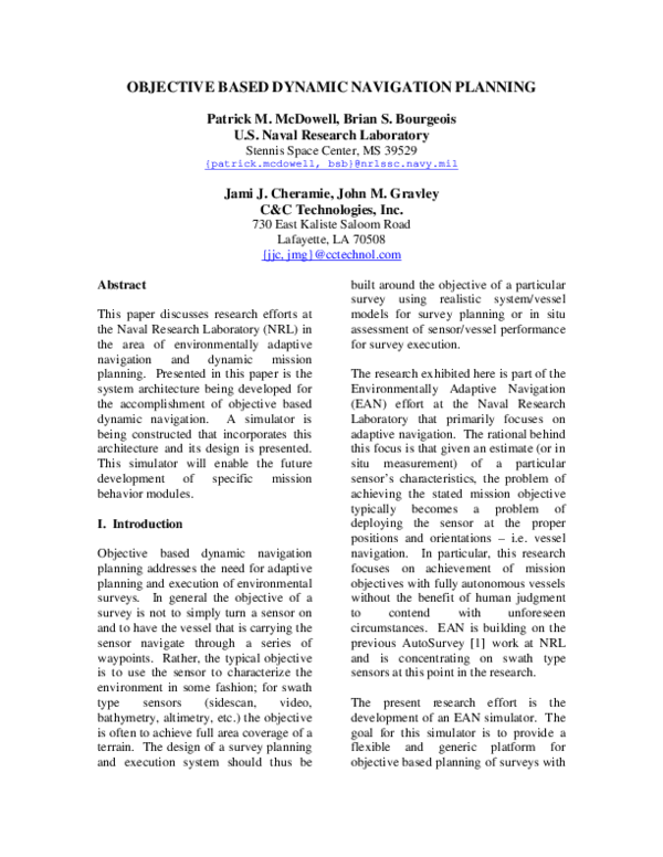 (PDF) Objective Based Dynamic Navigation Planning