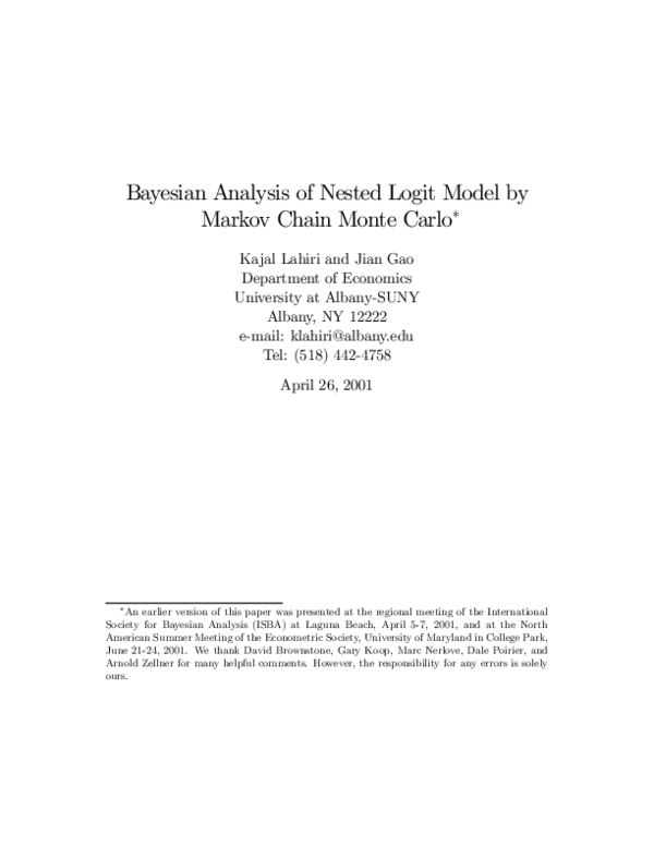 (PDF) Bayesian analysis of nested logit model by Markov chain Monte Carlo